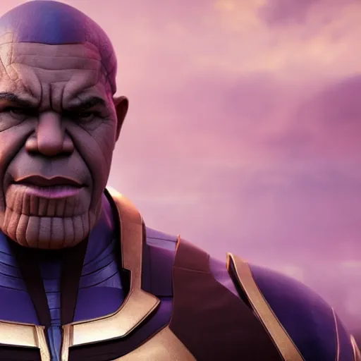 Image similar to Barack Obama cast as Thanos, still from marvel movie, hyperrealistic, 8k, Octane Render,