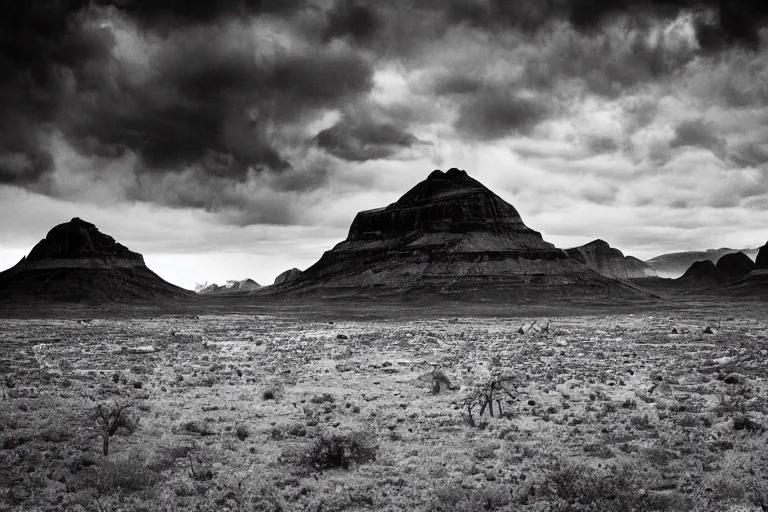 Image similar to aliens invading earth in the style of ansel adams, black and white, old, master photography