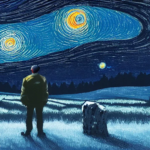 Image similar to a man do stargazing at a starry night, Artstation