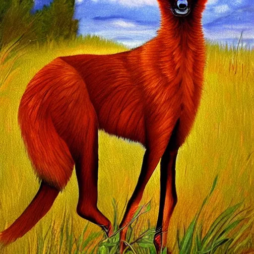 Prompt: red maned wolf, classic painting