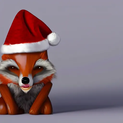 Image similar to A Detailed Award Winning Masterpiece, trending on artstation, 4k, of a fox wearing a santa hat, eating a cheese platter