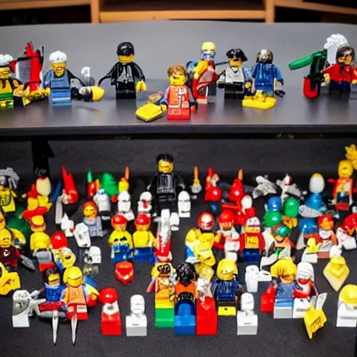 Image similar to lego figures killing eachother with knives
