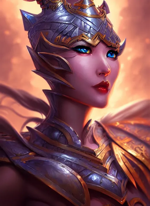 Prompt: sakimi chan, opprobrious fantasy armor, detailed face, dynamic lighting, tony sart