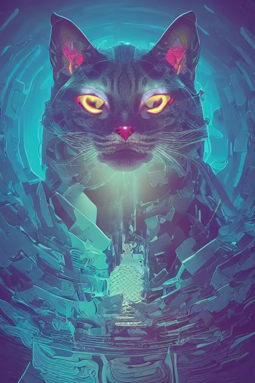 Image similar to demon cat. art by mike winkelmann, vector art, illustration, highly detailed,