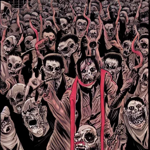 Prompt: horde of zombies in new york, highly detailed junji ito art