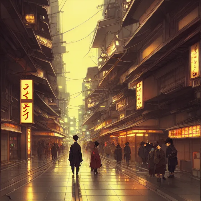 Image similar to empty tokyo at night, winter, in the style of studio ghibli, j. c. leyendecker, greg rutkowski, artem