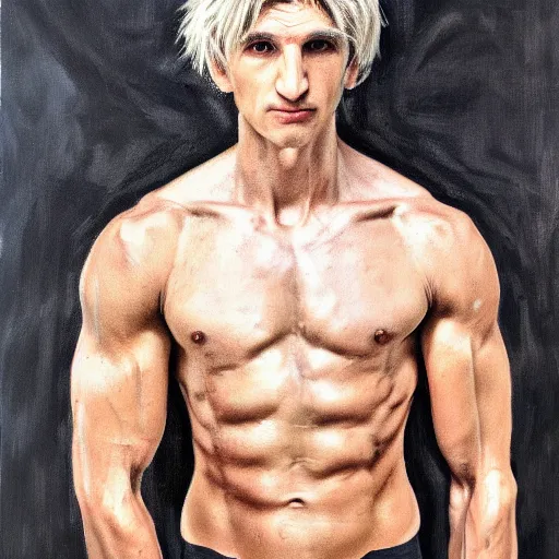 Image similar to portrait of xqc, muscular, expressive oil painting