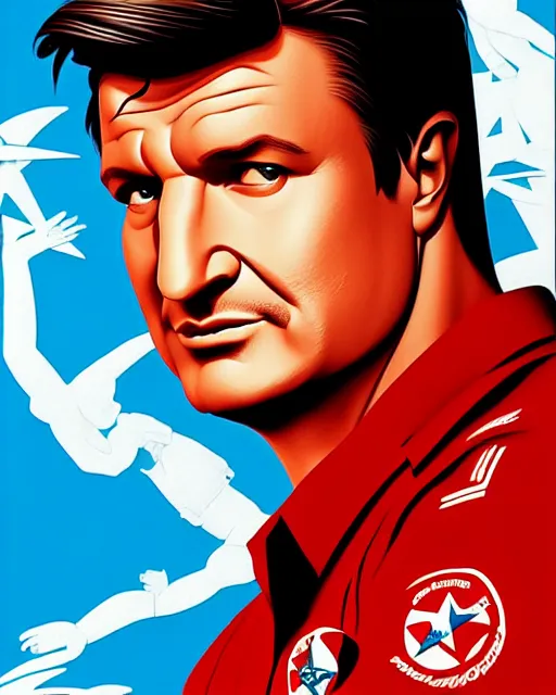 Image similar to nathan fillion in the style of cuban communist propaganda poster art in the year 1 9 8 7 ultra realistic, concept art, intricate details, highly detailed, photorealistic, octane render, 8 k, unreal engine. art by artgerm and magali villeneuve