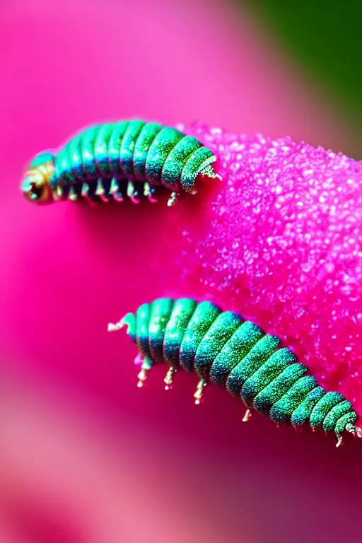 Image similar to high quality close-up photo pearlescent caterpillar! gorgeous highly detailed hannah yata elson peter cinematic pink lighting high quality low angle hd 8k sharp shallow depth of field