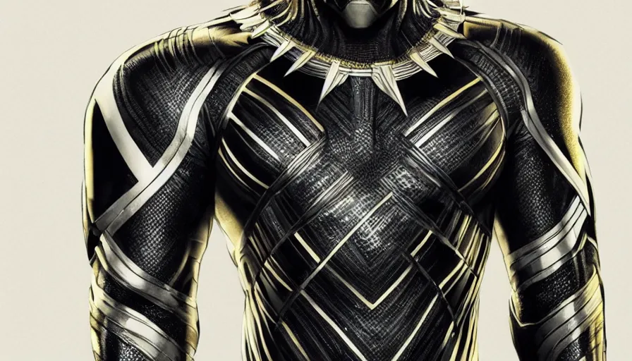 Image similar to white and gold black panther suit, hyperdetailed, artstation, cgsociety, 8 k