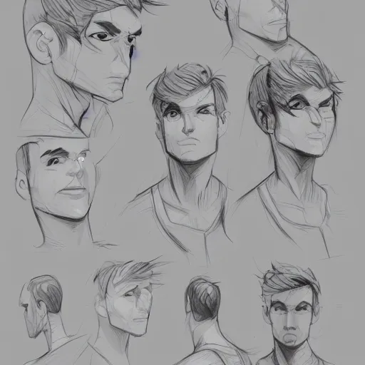 Prompt: game asset sheet, how to sketch 3 / 4 pose nose overlay