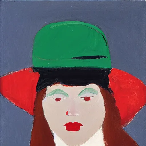 Prompt: girl with red hat, by Alex Katz