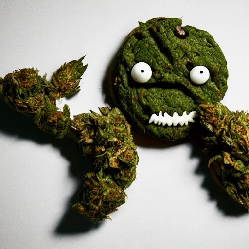 Image similar to cookie monsta made of weed buds eating a cookie photography portrait trichome monster stylised jonathan zawada soft lighting