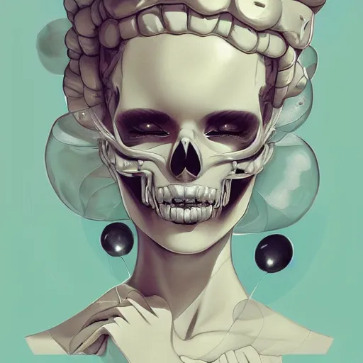 Image similar to anime skull portrait woman balloons, marge simpson, elegant, highly detailed, hard shadows and strong rim light, art by jc leyendecker and atey ghailan and sachin teng