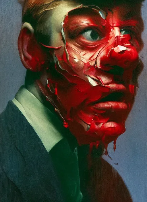 Image similar to he dreams of all the battles won, but fate had left its scars upon his face, depth of field, hauntingly surreal, highly detailed oil painting, by francis bacon, edward hopper, adrian ghenie, glenn brown, soft light, 8 k hd, cinematic composition, cinematic lighting in red, green and blue colours