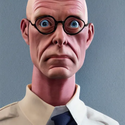 Image similar to A middle-aged Dr. Venture in real life with a hooked nose, a long gaunt face and skinny body and neck, very thin and bald, realistic, very realistic, hyperrealistic, highly detailed, very detailed, extremely detailed, detailed, digital art, oil painting, trending on artstation, headshot and bodyshot, detailed face, very detailed face, extremely detailed face, HD Quality, 8k resolution, very very detailed face, real life