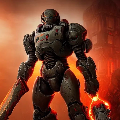 Image similar to doom slayer from doom eternal, photography