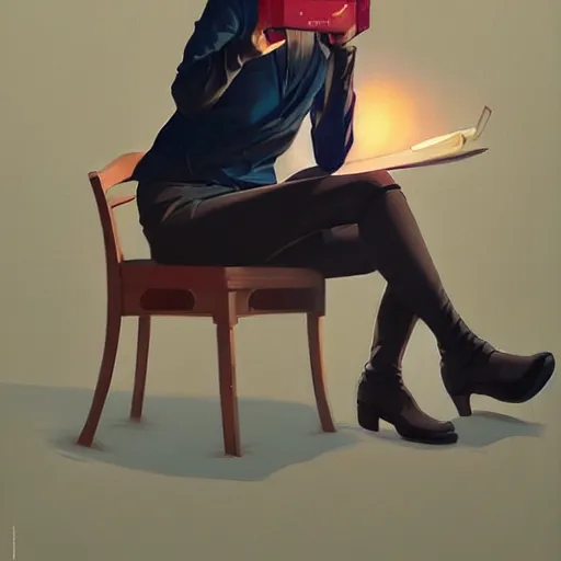 Image similar to hacker girl sits at an apple ] [ e, realistic shaded lighting poster by ilya kuvshinov katsuhiro otomo, magali villeneuve, artgerm, jeremy lipkin and michael garmash and rob rey