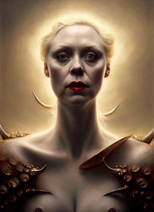 Image similar to gwendoline christie as an devil, aesthetic, fine art, intricate, elegant, highly detailed, realistic hair, centered, digital painting, art station, conceptual art, soft, sharp focus, illustration, artwork, artgerm, tomasz alen kopera, peter mohrbacher, donato giancola, wlop, boris vallejo