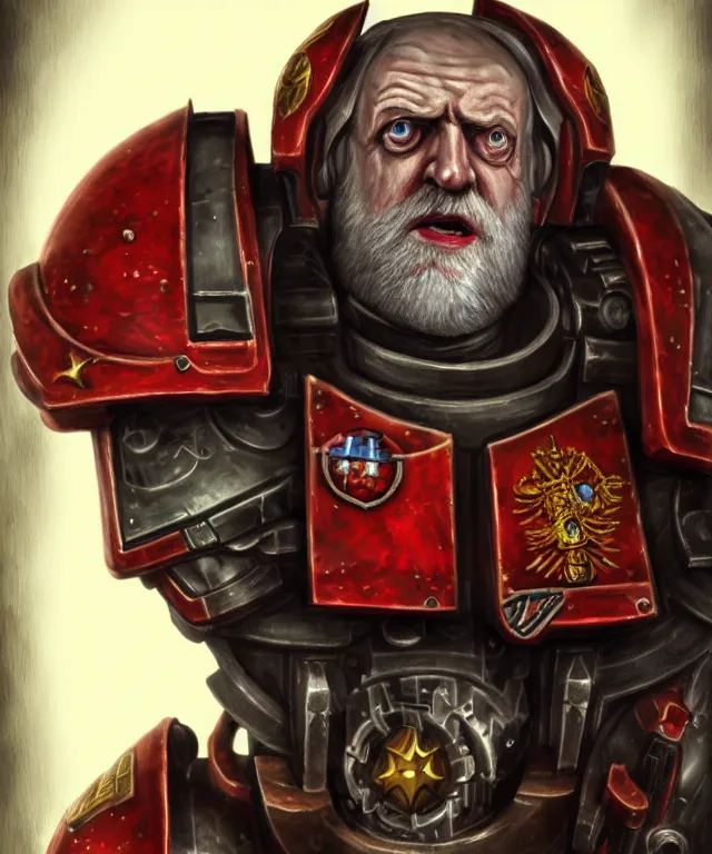 Image similar to Jeremy Corbyn as a Warhammer 40k Space Marine, portrait, highly detailed, intricate, concept art, artstation