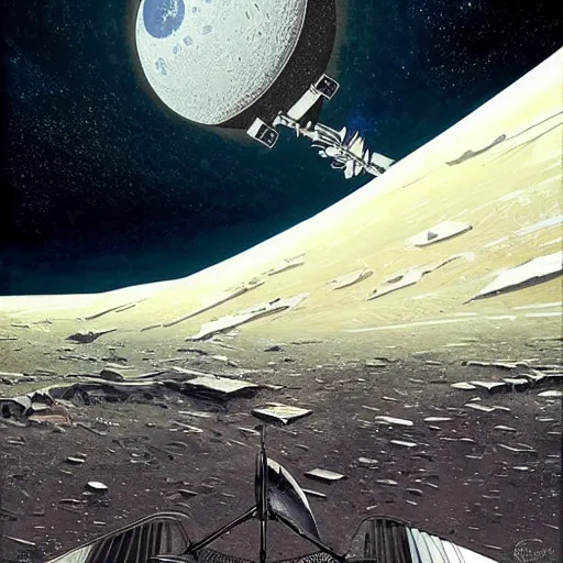 Image similar to a gigantic lunar station, sparth style, arstation, vivid color