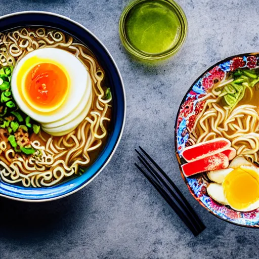 Prompt: a delicious bowl of ramen, colorful, food photography, studio lighting, beautiful composition