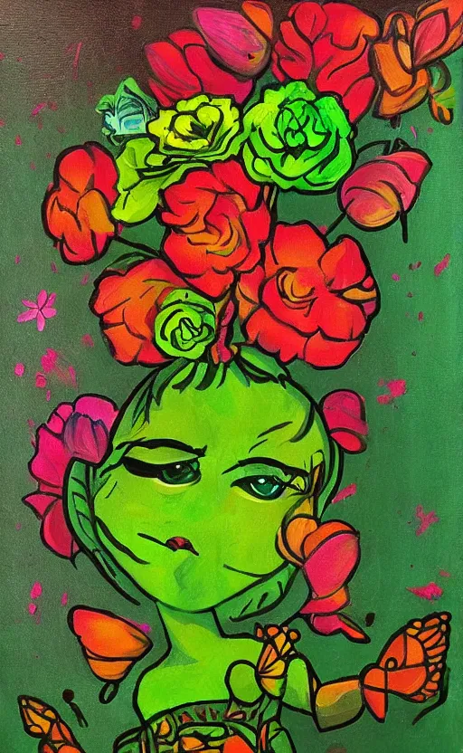 Image similar to green flowers painting pop surrealism