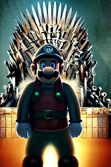 Image similar to “ very very intricate photorealistic photo of a realistic human version of super mario in an episode of game of thrones, photo is in focus with detailed atmospheric lighting, award - winning details ”