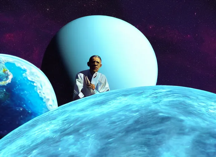 Image similar to barack obama on neptune admiring the vastness of space, digital art