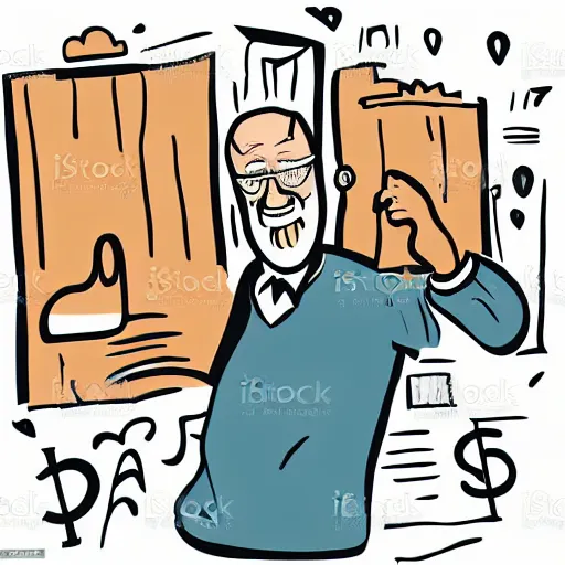 Prompt: a vector art illustration of an old man who is confused about the cost of living crisis