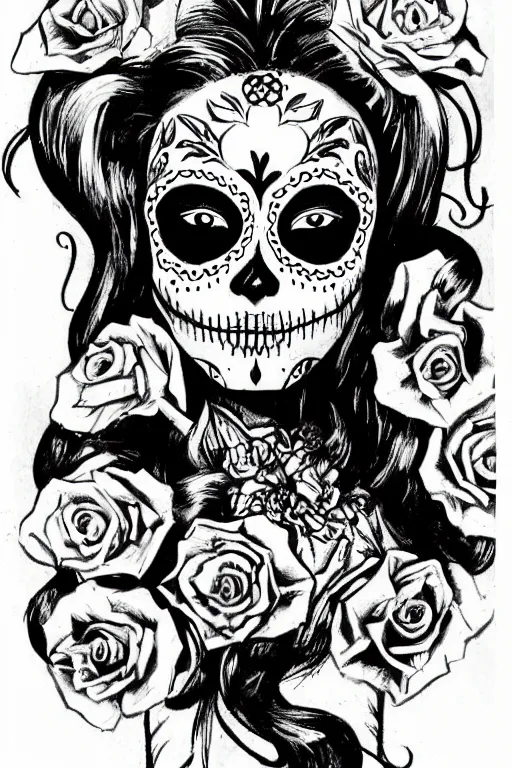 Image similar to Illustration of a sugar skull day of the dead girl, art by alan davis