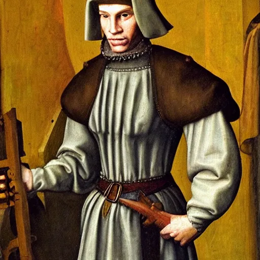 Image similar to A 15th century medieval renaissance oil painting of Jerma985, portrait of Jerma985, grainy, realistic, very realistic, hyperrealistic, highly detailed, very detailed, extremely detailed, very neat, very epic, very cool, detailed, trending on artstation