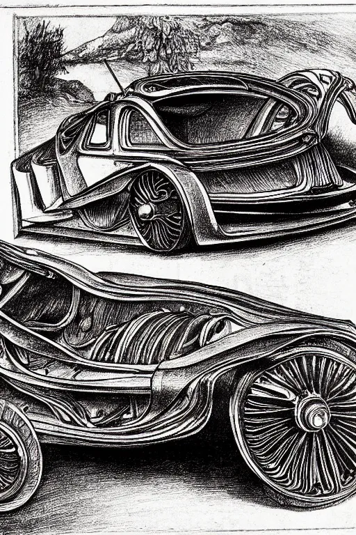 Image similar to highly detailed drawing of a car by albrecht durer