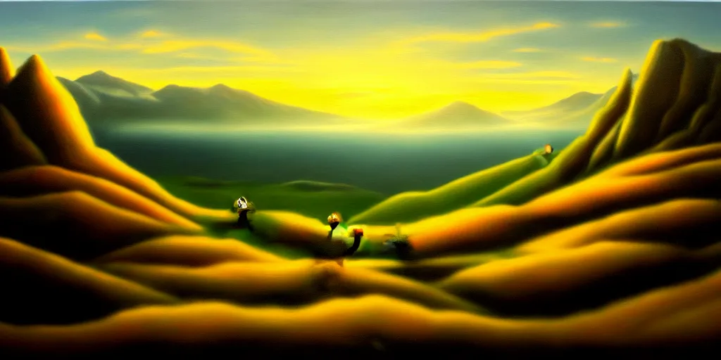 Image similar to a breathtaking landscape from a hilltop, cinematic lighting, detailed oil painting, hyperrealistic, 8k