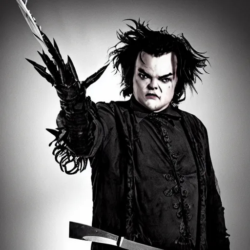 Image similar to jack black as edward scissorhands, hd, horror, black and white