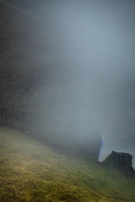 Image similar to brocken spectre, ghost of the lake, ruined castle