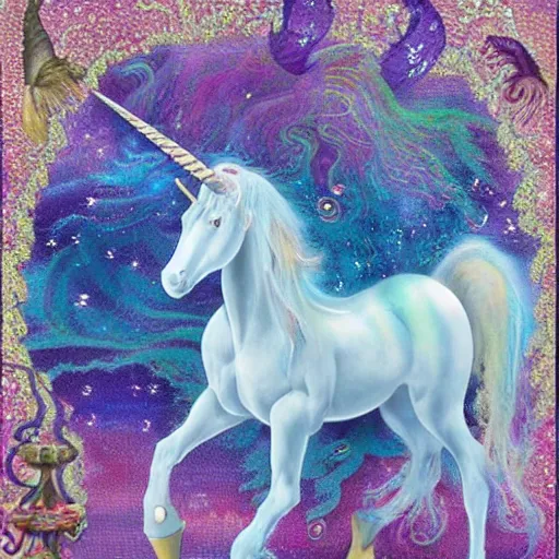 Image similar to spectral feminine liquidity crystalliunicorn acrytapestry avatar