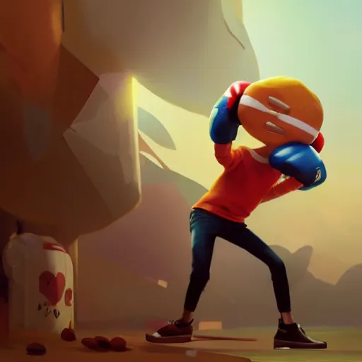 Image similar to slice of bread with boxing gloves on, cute pixar character, volumetric lighting, dynamic composition, fantasy, hyper detailed, ultra realistic, sharp focus, octane render, concept art by sachin teng and sergey kolesov and ruan jia and heng z