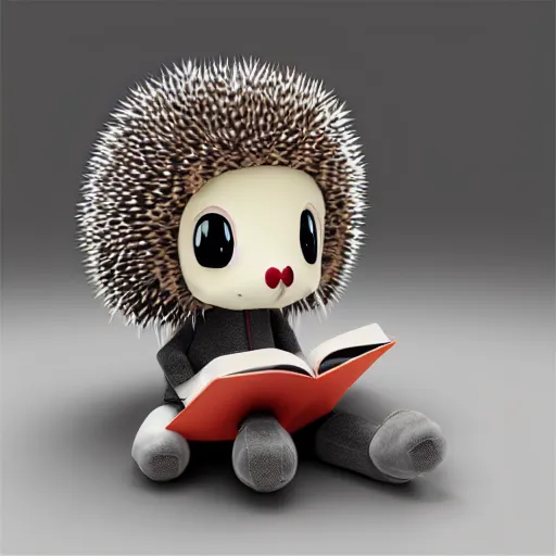 Prompt: cute fumo plush of a hedgehog girl with prickly spines, character design contest winner, silhouette, artstation, vray, anime girl, black and white and read, heart