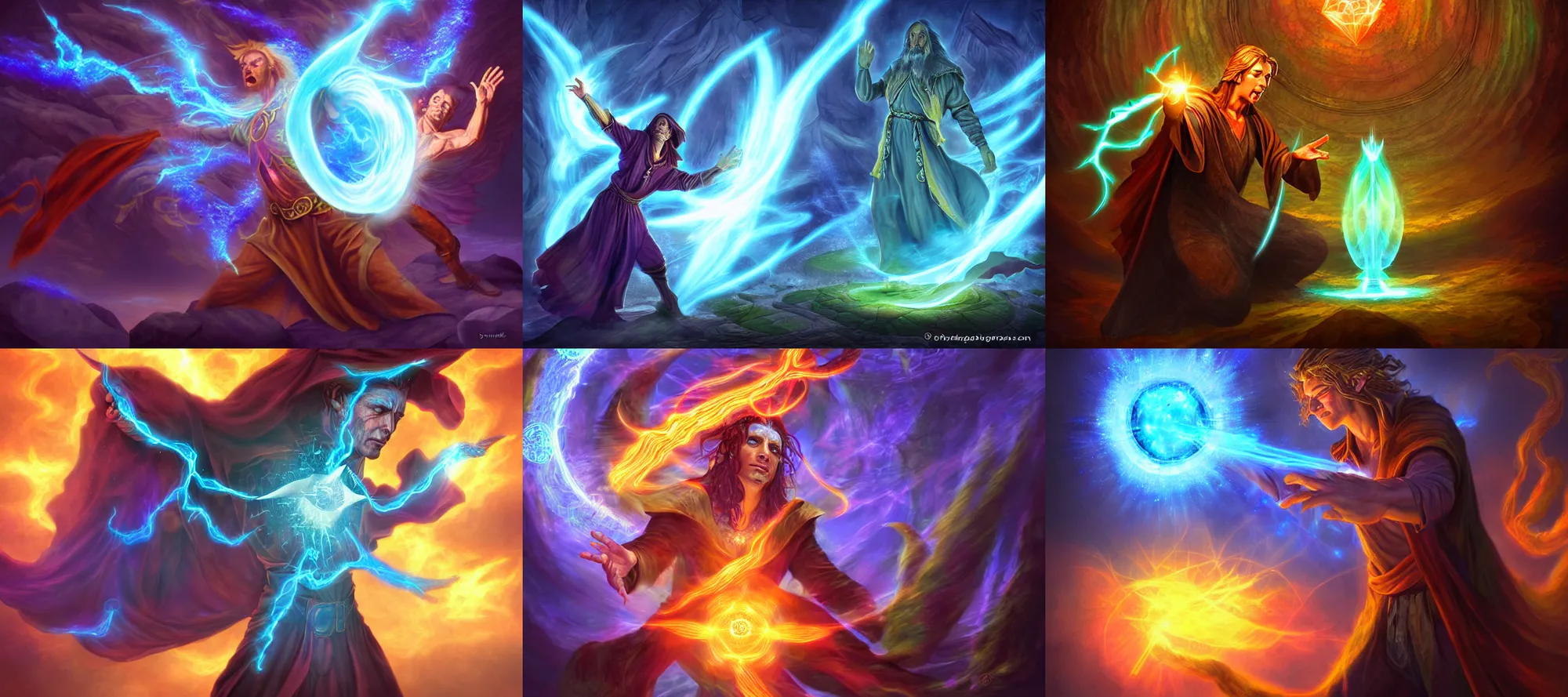 Prompt: sorcerer casting a spell, mystical energy, channeling mana, fantasy art, detailed digital art