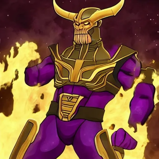 Image similar to thanos working at starbucks, demon slayer style