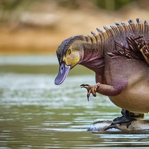 Prompt: a hybrid between a dinosaur and a duck, photography, award winning, national geographic channel, discovery channel, wildlife, 8 k