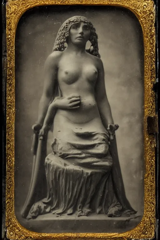 Prompt: a daguerreotype depicting an ancient martian stygian evil obsidian statue of thomasin mckenzie as the goddess persephone