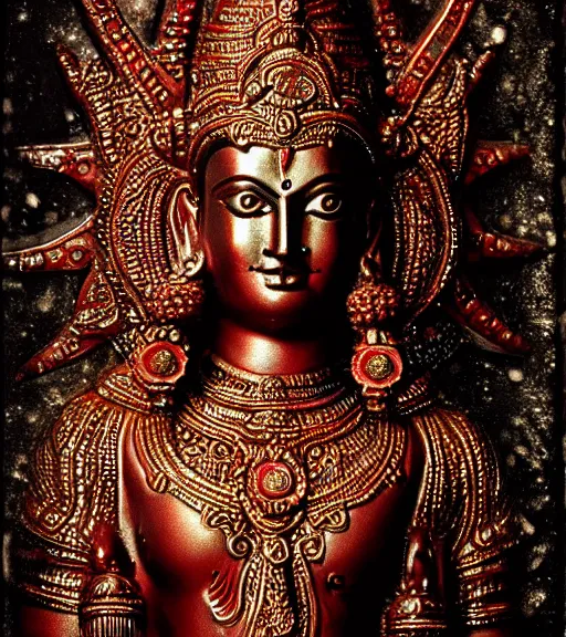 Image similar to mystical hindu blood god, film photo, grainy, high detail, high resolution