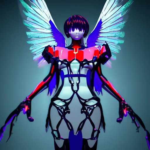 Prompt: gothic cyberspace evangelion angel invaders dramatic dark background k path traced high definition detailed artstation realistic trending dramatic lighting high contrast church stained glass