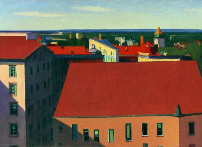 Image similar to a view of a finnish town from a hotel window in the afternoon, oil painting by edward hopper