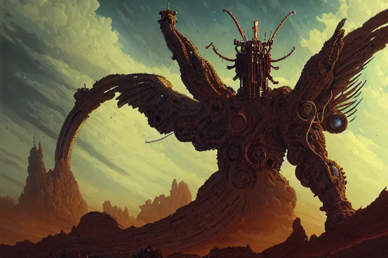 Image similar to rebulon the ancient arch angel - demon, by greg rutkowski and geof darrow, masterpiece concept art, 8 k, intricate detail, cinematic lighting, epic pose, deep colors, majestic view