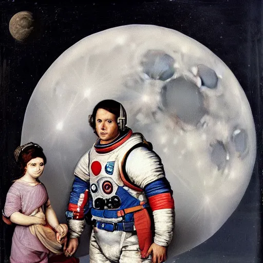 Prompt: Moon landing in the style of a roman portrait painting