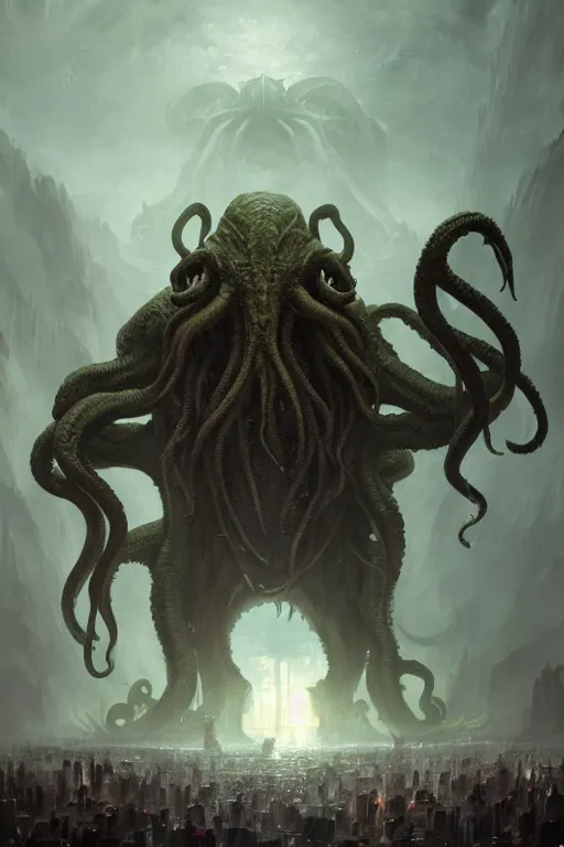 Image similar to cthulhu, huge, towering, gigantic, high octane, 8 k, digital art, magic the gathering, mtg, by greg rutkowski, trending on artstation