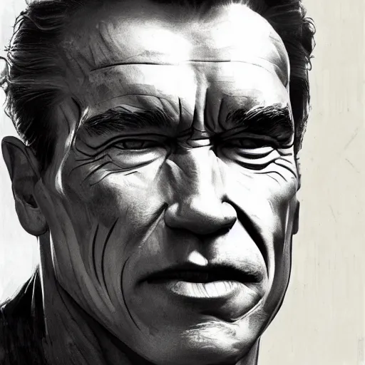 Prompt: arnold schwarzenegger as a villain fantasy, intricate, elegant, highly detailed, digital painting, artstation, concept art, matte, sharp focus, illustration, art by Nicola Samori and Conrad Roset and vincent van gogh, refined, masterpiece